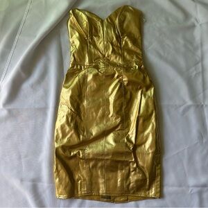 Vintage VAKKO Gold Metallic Strapless Cocktail Dress